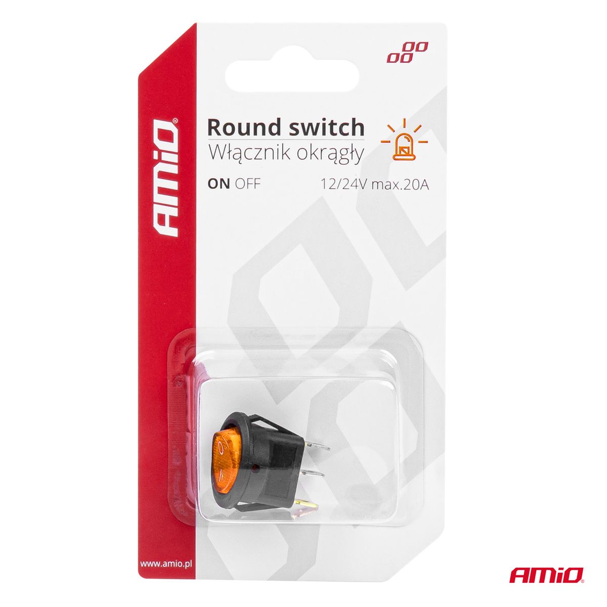 INTERRUPTEUR ROND AVEC LUMIERE JAUNE 12/24V MAX 20A ON/OFF AMIO
