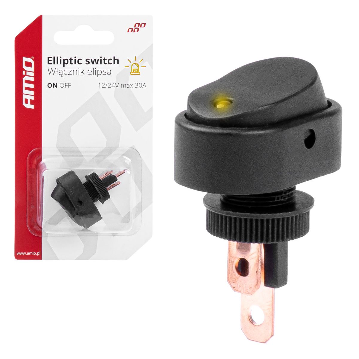 INTERRUPTEUR ELLIPTIQUE AVEC LUMIERE JAUNE 12/24V MAX 30A ON/OFF AMIO