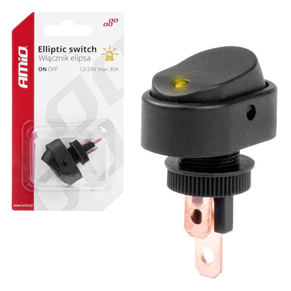 INTERRUPTEUR ELLIPTIQUE AVEC LUMIERE JAUNE 12/24V MAX 30A ON/OFF AMIO