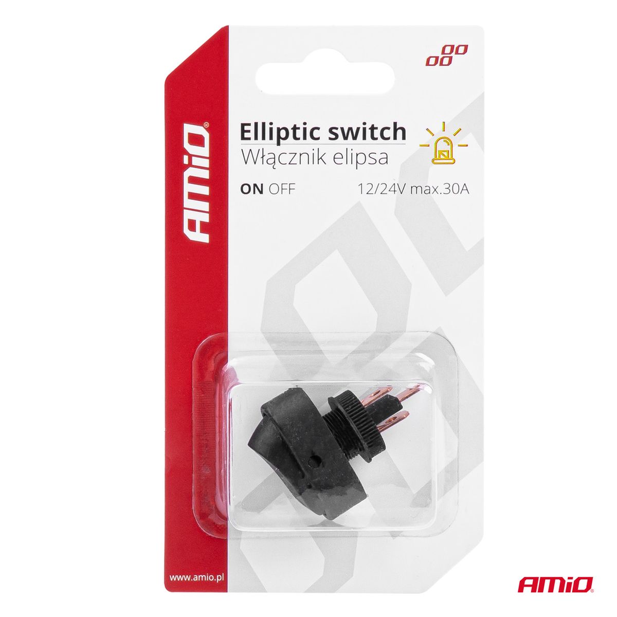 INTERRUPTEUR ELLIPTIQUE AVEC LUMIERE JAUNE 12/24V MAX 30A ON/OFF AMIO