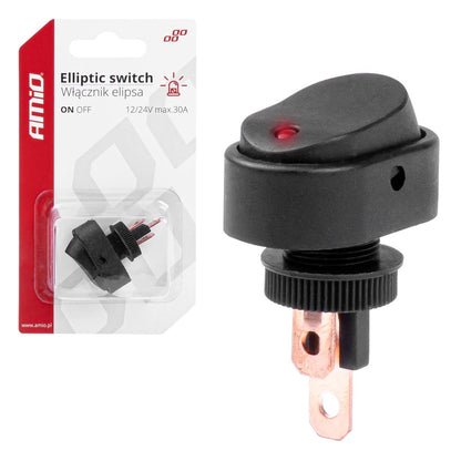INTERRUPTEUR ELLIPTIQUE AVEC LED ROUGE 12/24V MAX30A ON/OFF AMIO