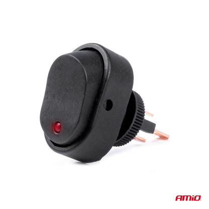 INTERRUPTEUR ELLIPTIQUE AVEC LED ROUGE 12/24V MAX30A ON/OFF AMIO
