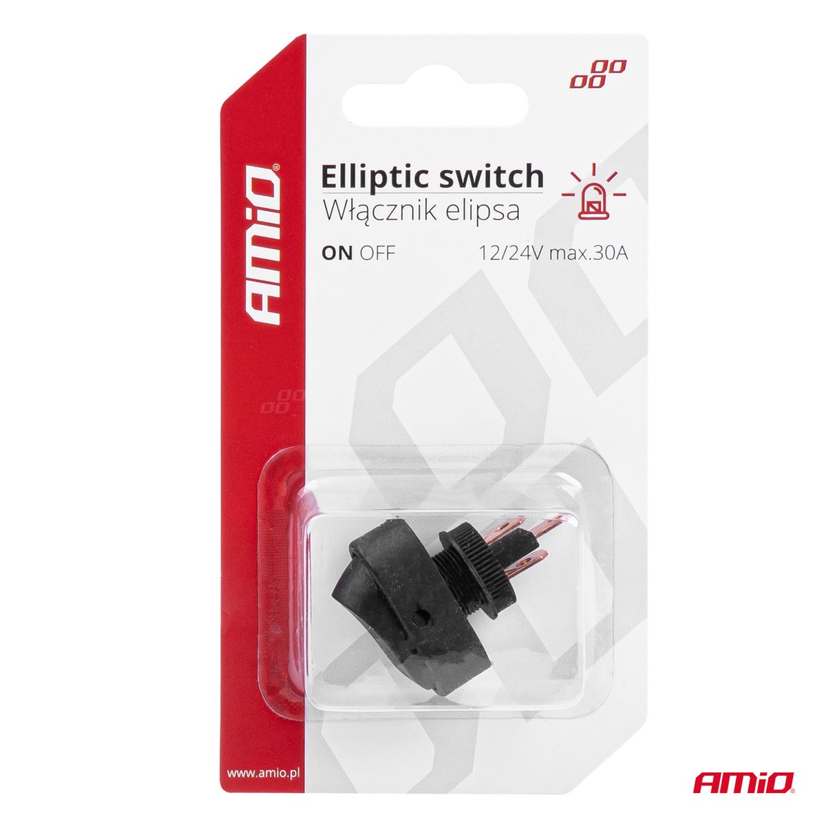 INTERRUPTEUR ELLIPTIQUE AVEC LED ROUGE 12/24V MAX30A ON/OFF AMIO