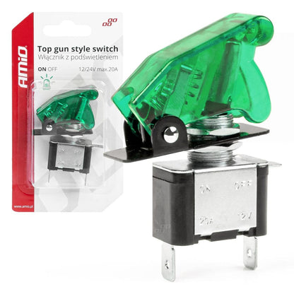 INTERRUPTEUR TOP GUN STYLE VERT (ILLUMINÉ) 12/24V 20A ON/OFF AMIO