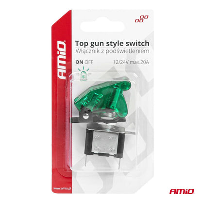 INTERRUPTEUR TOP GUN STYLE VERT (ILLUMINÉ) 12/24V 20A ON/OFF AMIO