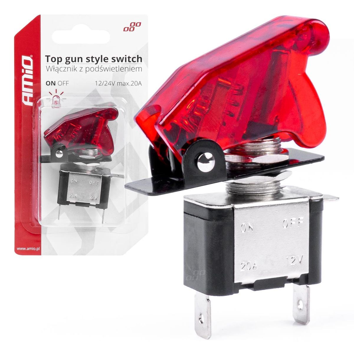 INTERRUPTEUR TOP GUN STYLE ROUGE (ILLUMINÉ) 12/24V 20A ON/OFF AMIO