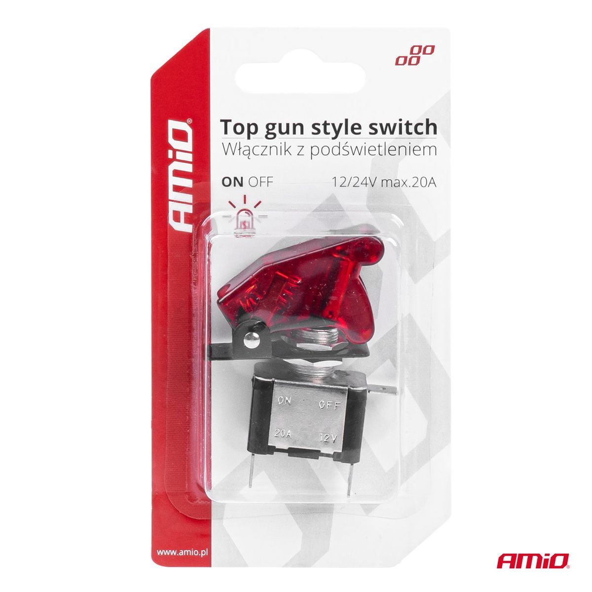 INTERRUPTEUR TOP GUN STYLE ROUGE (ILLUMINÉ) 12/24V 20A ON/OFF AMIO