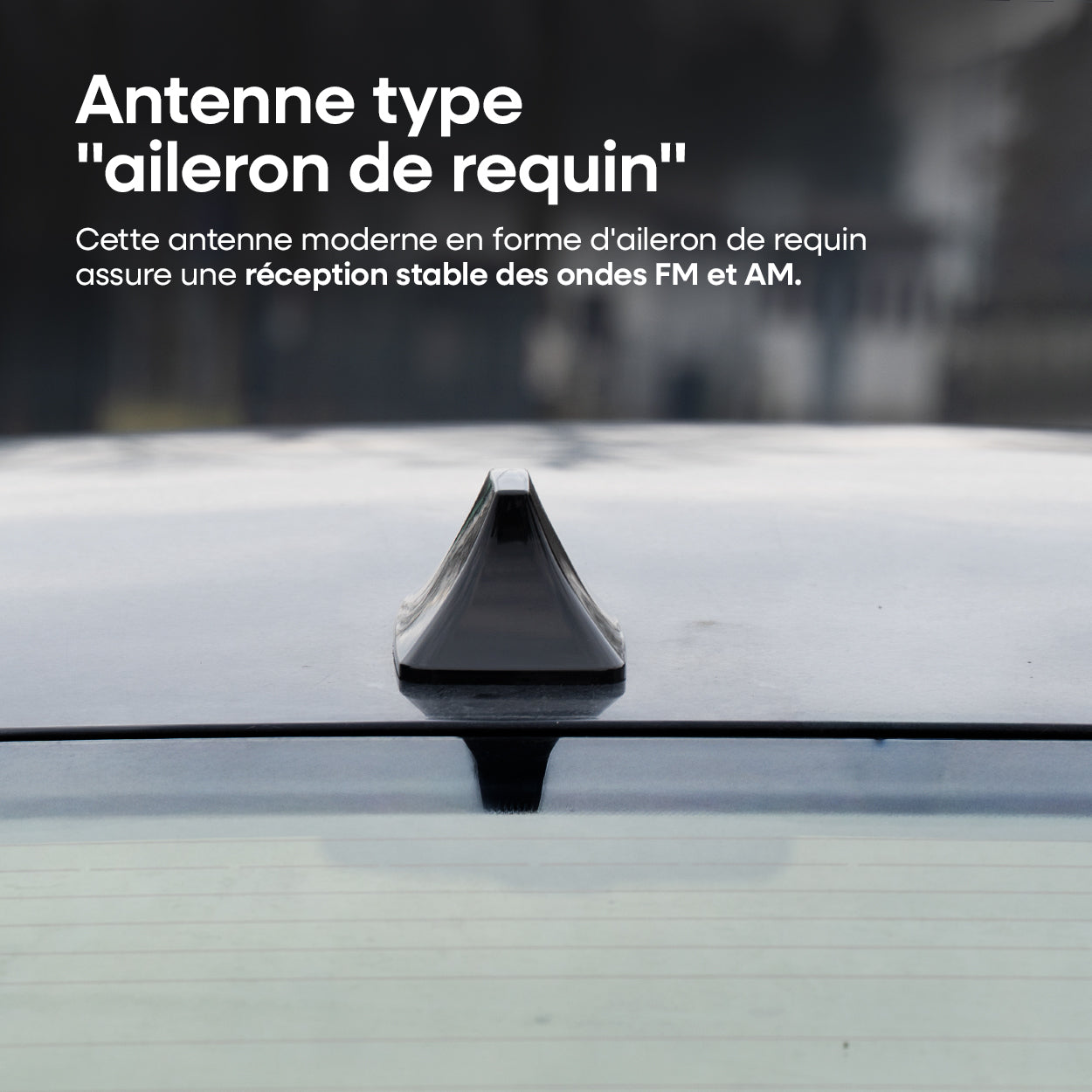 ANTENNE DE VOITURE AM/FM TYPE REQUIN, ADHESIVE ET CABLEE AMIO