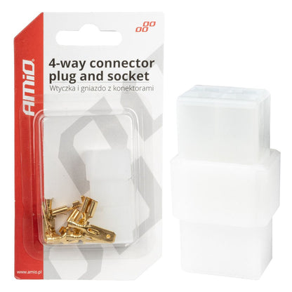 FICHE ET PRISE AVEC CONNECTEUR QUADRUPLE AMIO