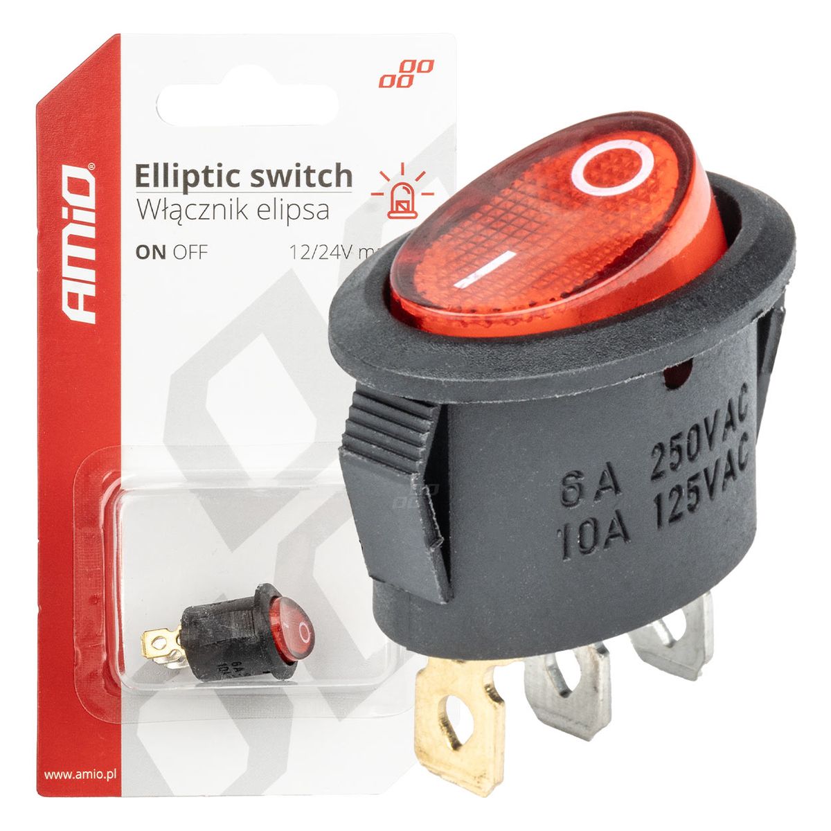 INTERRUPTEUR ELLIPTIQUE 12V/230V (AVEC LUMIERE ROUGE) AMIO
