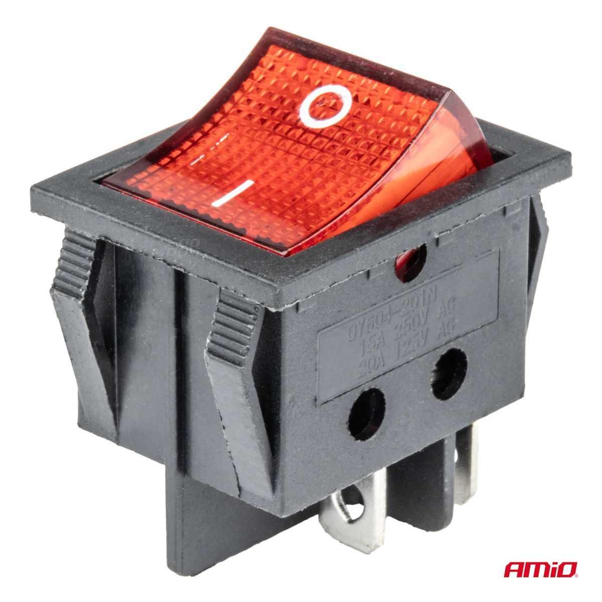 INTERRUPTEUR RECTANGULAIRE 12V/230V (AVEC LUMIERE ROUGE) AMIO