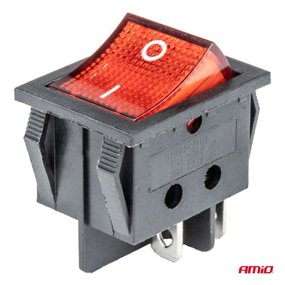 INTERRUPTEUR RECTANGULAIRE 12V/230V (AVEC LUMIERE ROUGE) AMIO