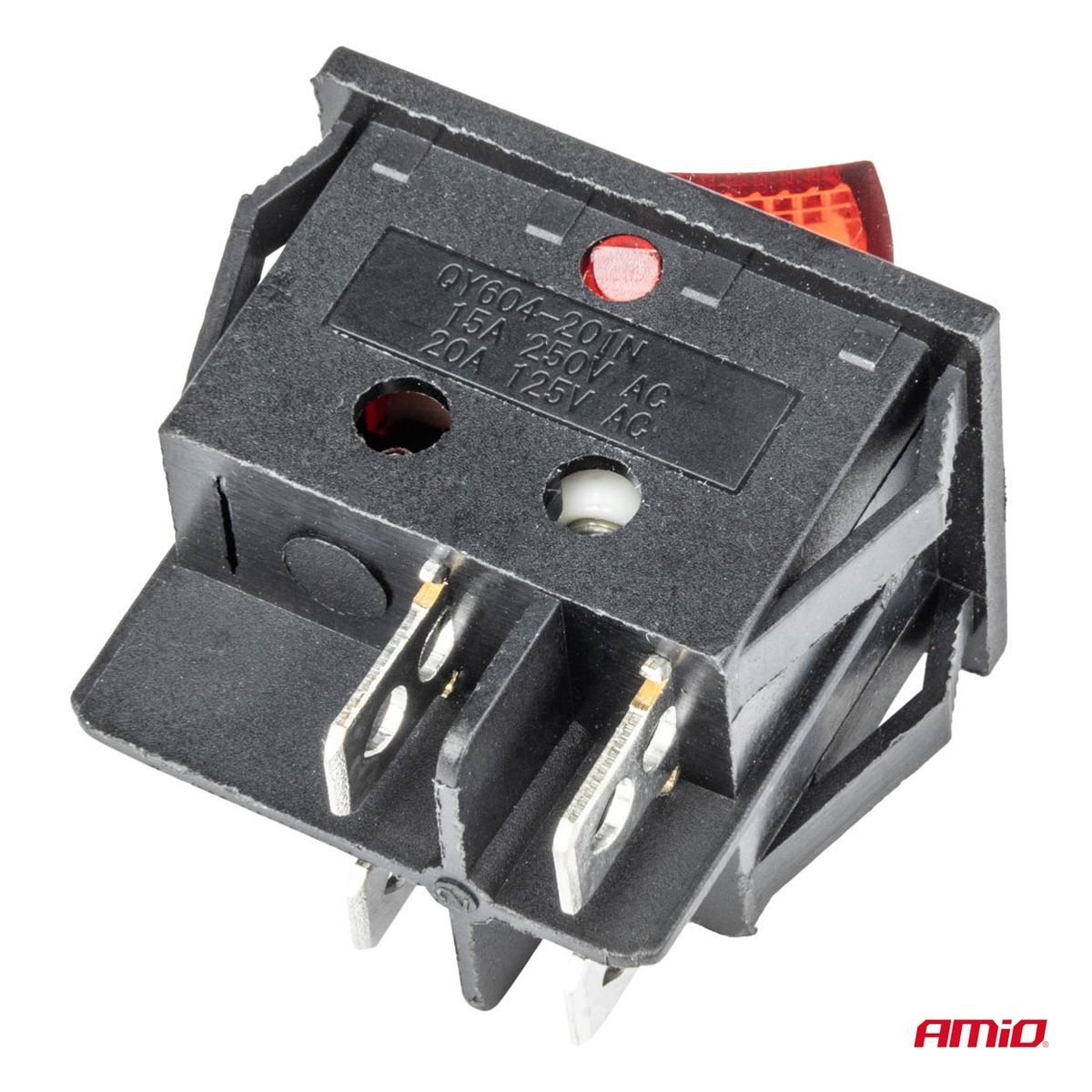 INTERRUPTEUR RECTANGULAIRE 12V/230V (AVEC LUMIERE ROUGE) AMIO