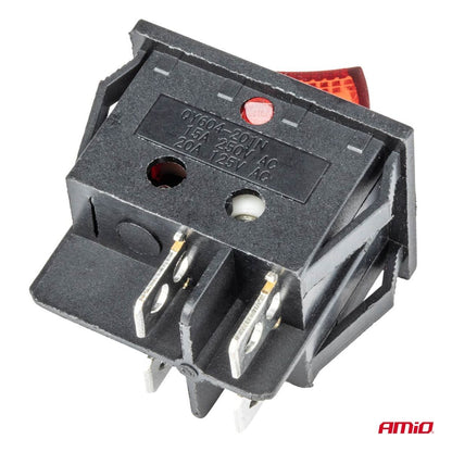 INTERRUPTEUR RECTANGULAIRE 12V/230V (AVEC LUMIERE ROUGE) AMIO