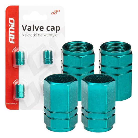 BOUCHON DE VALVE EN ALUMINIUM TURQUOISE 4 PCS AMIO