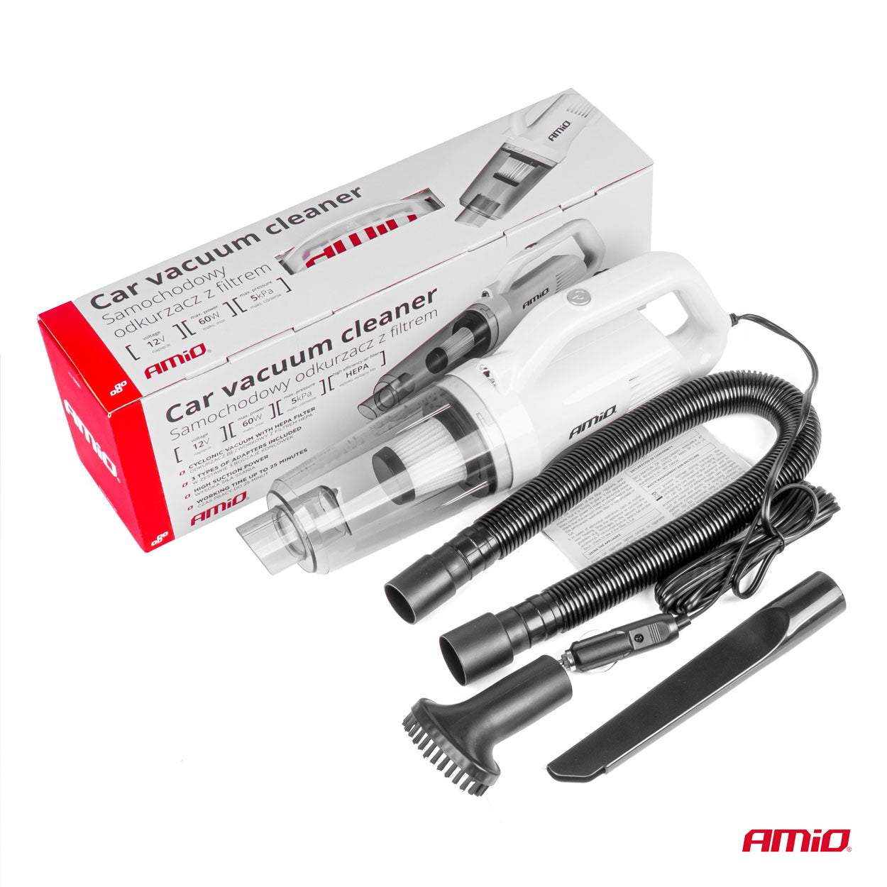 ASPIRATEUR DE VOITURE 12V 60W AVEC EMBOUTS AMIO