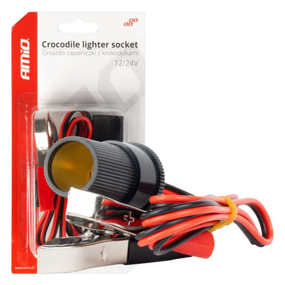 ADAPTATEUR FEMELLE ALLUME-CIGARE AVEC PRISES CROCODILE 12/24V 100CM AMIO