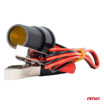 ADAPTATEUR FEMELLE ALLUME-CIGARE AVEC PRISES CROCODILE 12/24V 100CM AMIO