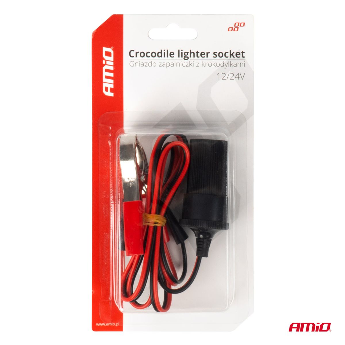 ADAPTATEUR FEMELLE ALLUME-CIGARE AVEC PRISES CROCODILE 12/24V 100CM AMIO
