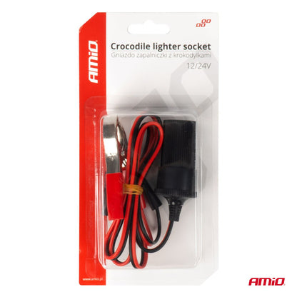 ADAPTATEUR FEMELLE ALLUME-CIGARE AVEC PRISES CROCODILE 12/24V 100CM AMIO