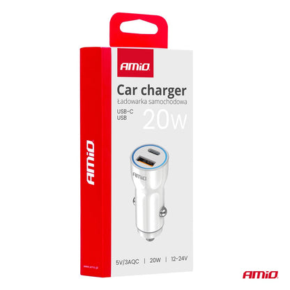 CHARGEUR ALLUME CIGARE USB-A + USB-C 20W 12/24V AMIO