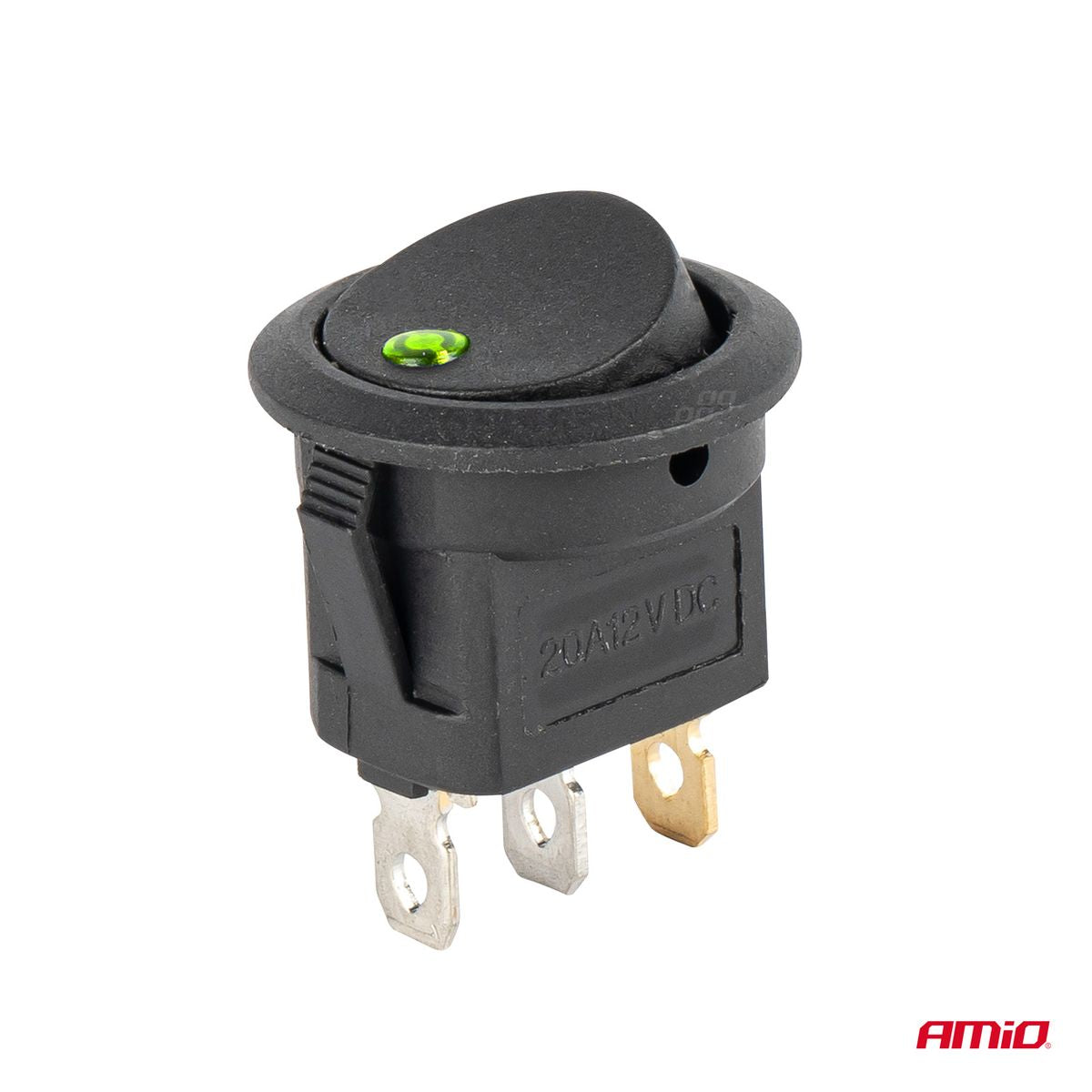 INTERRUPTEUR ROND AVEC LUMIERE VERTE 12V 20A AMIO