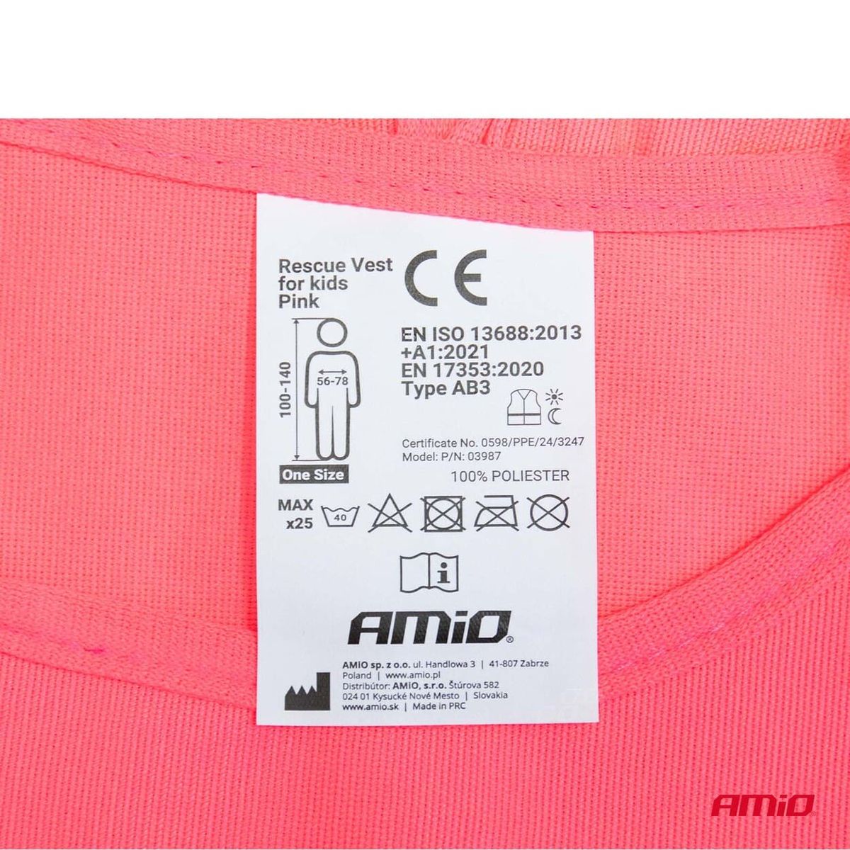GILET DE SÉCURITÉ POUR ENFANT ROSE AMIO