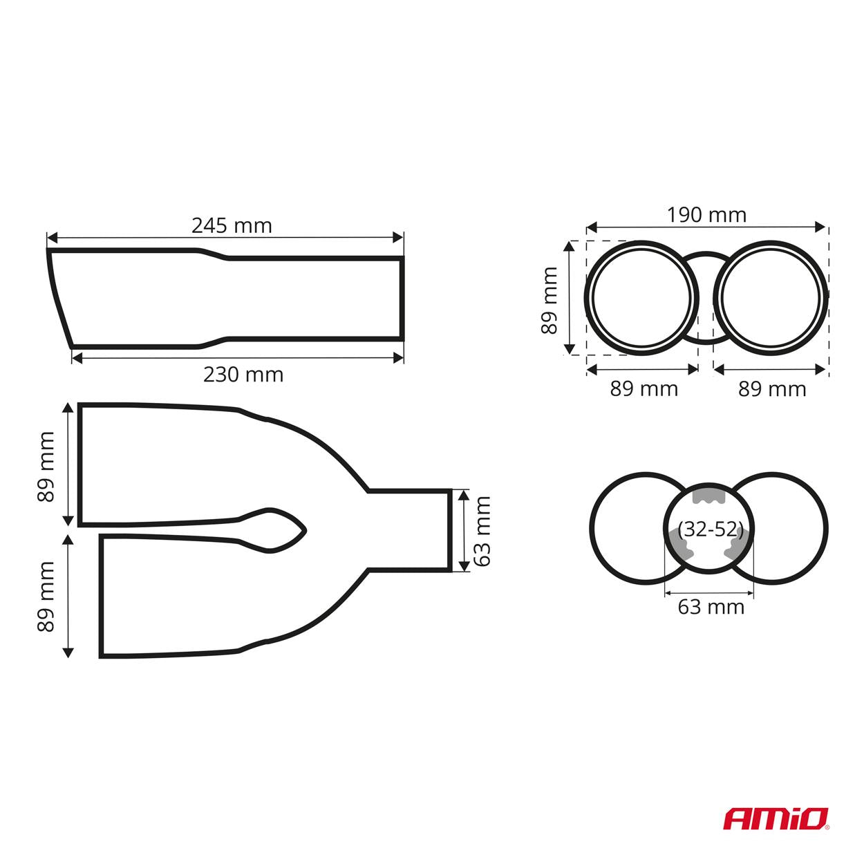 EMBOUT D'ÉCHAPPEMENT ACIER INOXYDABLE CARBONE  DOUBLE AMIO