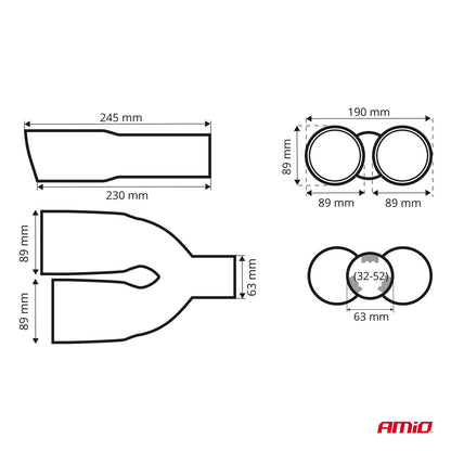 EMBOUT D'ÉCHAPPEMENT ACIER INOXYDABLE CARBONE  DOUBLE AMIO