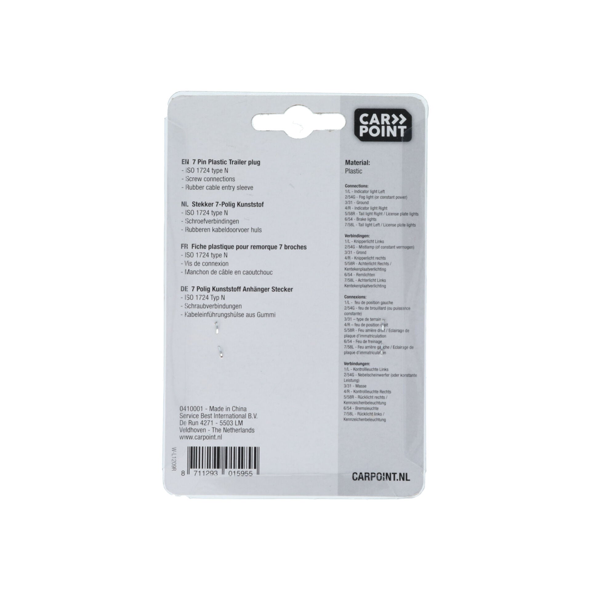 FICHE POUR REMORQUE 7 BROCHES PLASTIQUE