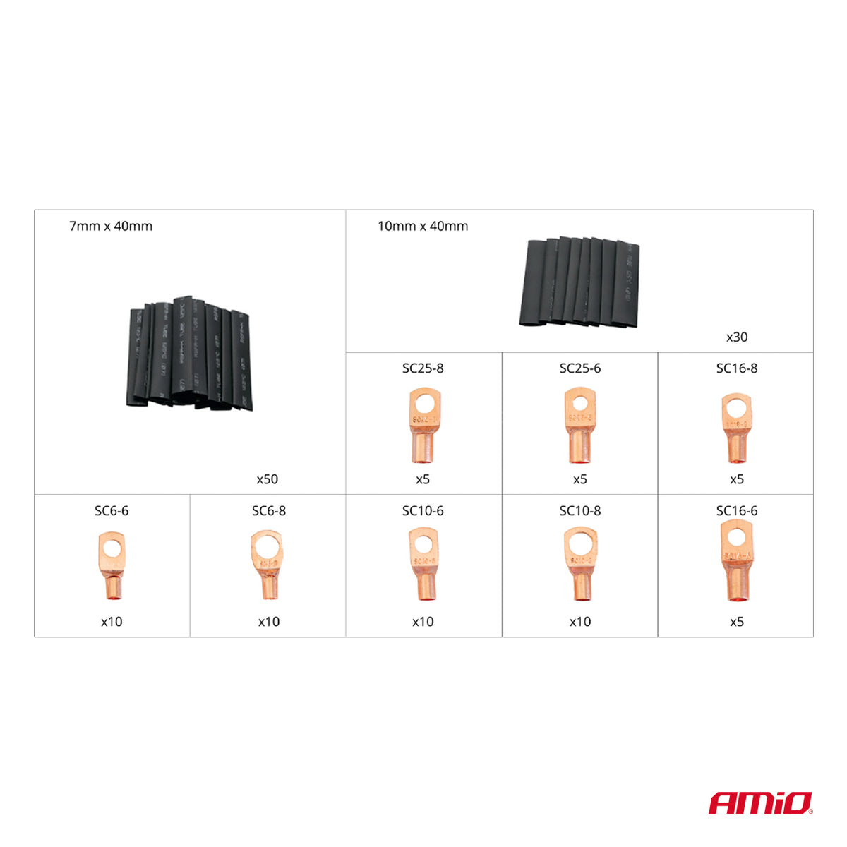 COFFRET DE COSSES CUIVRE ET GAINES THERMORETRACTABLES 140 PIECES AMIO
