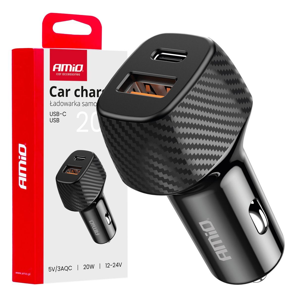 CHARGEUR ALLUME-CIGARE QC+PD 20W USB-A + USB-C AMIO