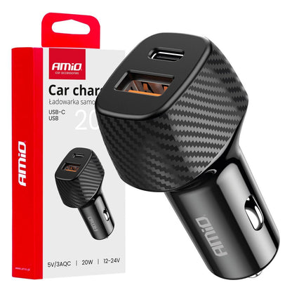 CHARGEUR ALLUME-CIGARE QC+PD 20W USB-A + USB-C AMIO