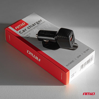 CHARGEUR ALLUME-CIGARE QC+PD 20W USB-A + USB-C AMIO