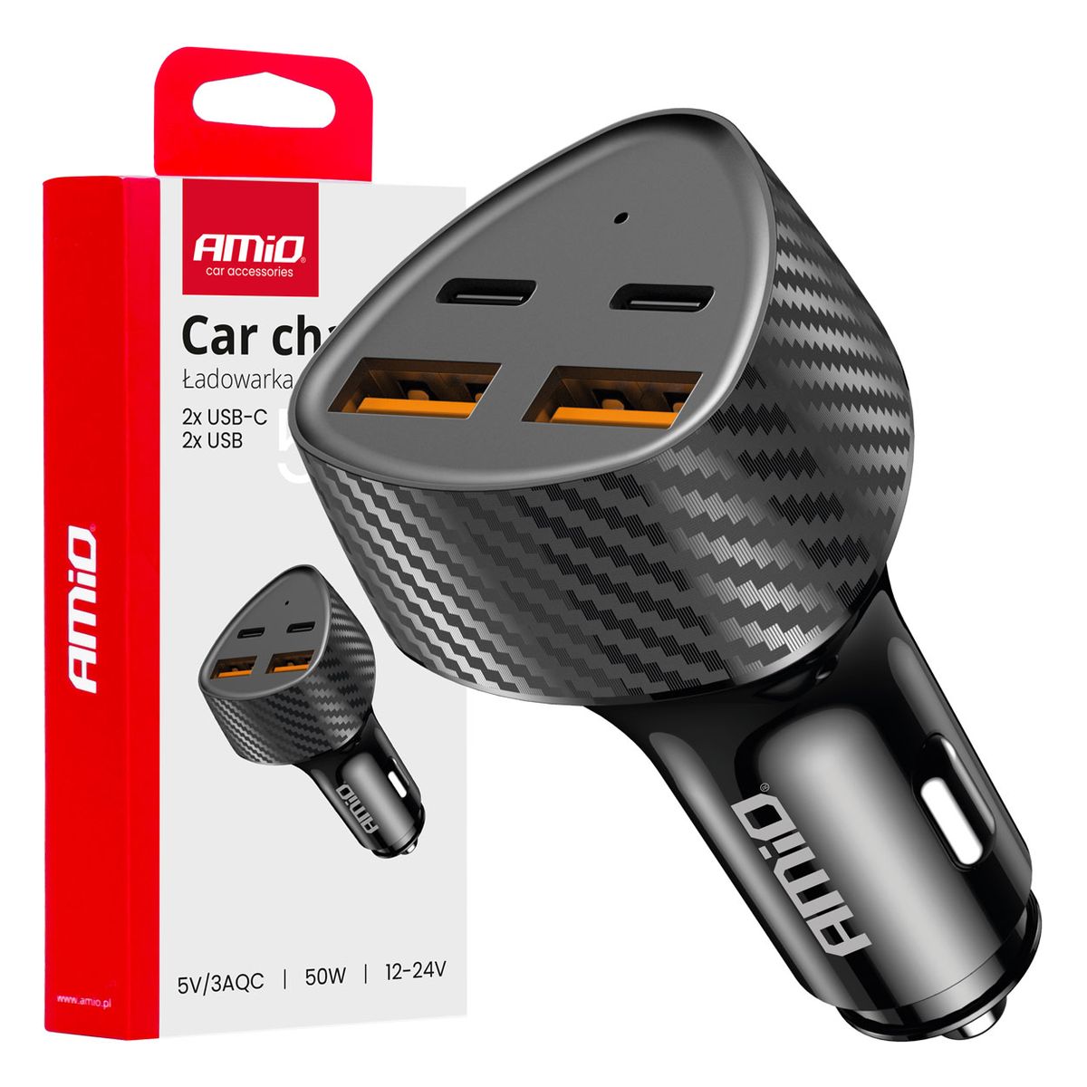 CHARGEUR ALLUME-CIGARE 50W 2xUSB-A + 2xUSB-C AMIO