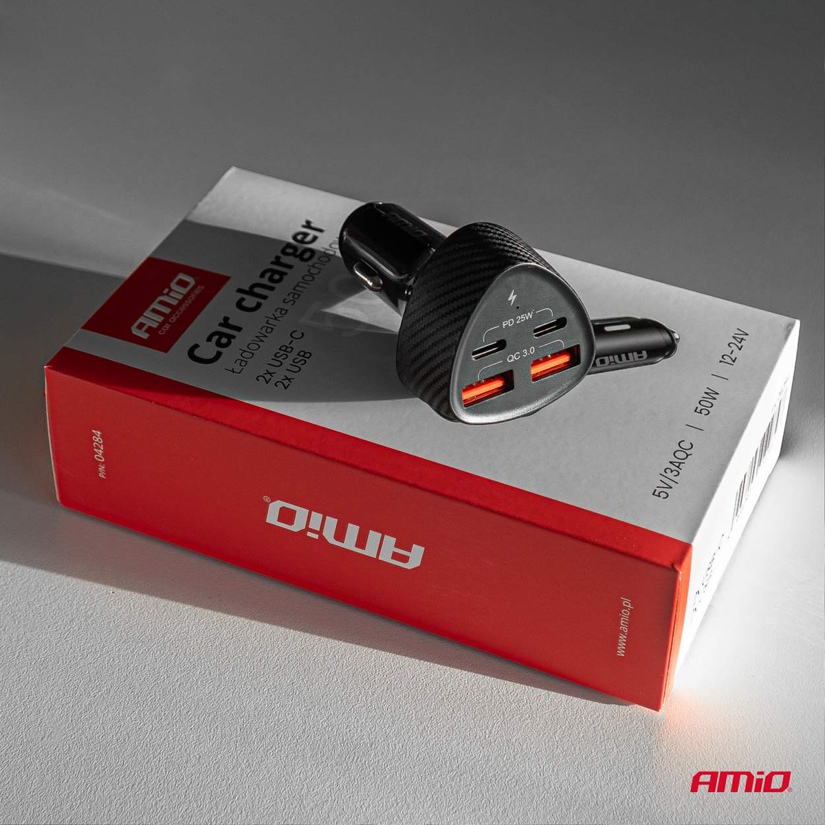CHARGEUR ALLUME-CIGARE 50W 2xUSB-A + 2xUSB-C AMIO