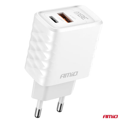 CHARGEUR MURAL À CHARGE RAPIDE 38W USB-A + USB-C AMIO