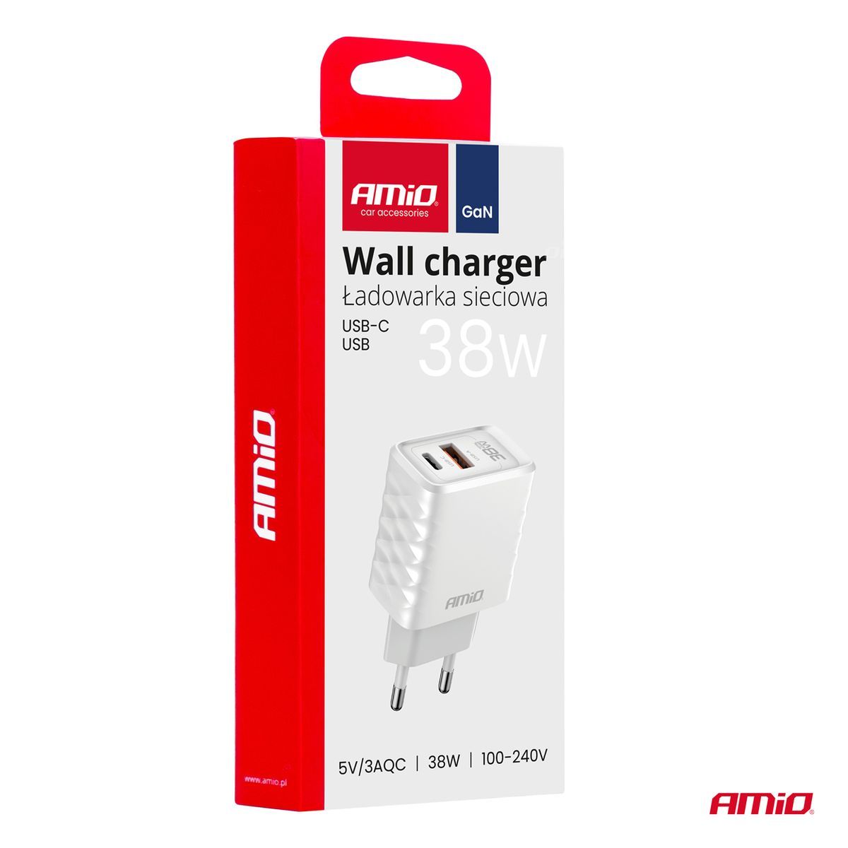 CHARGEUR MURAL À CHARGE RAPIDE 38W USB-A + USB-C AMIO