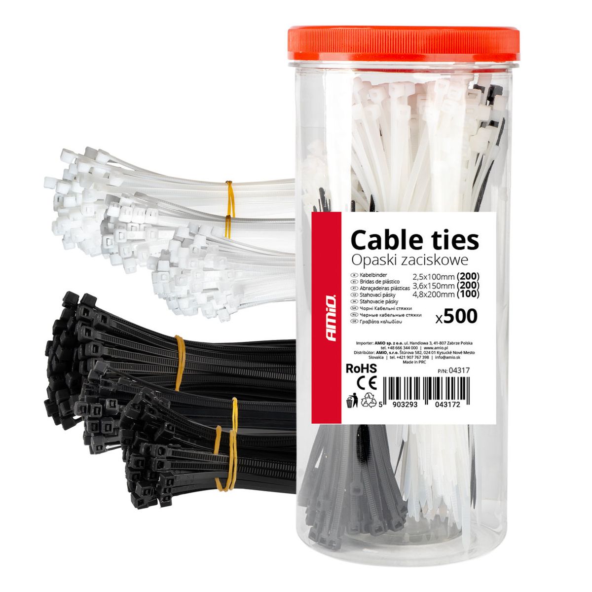 COLLIERS DE SERRAGE EN PLASTIQUE MULTICOLOR, SET DE 500 PCS. AMIO