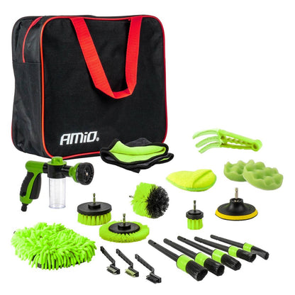 SET DE NETTOYAGE AUTOMOBILE 21 PIECES (BROSSES, GANT, SERVIETTE, …)