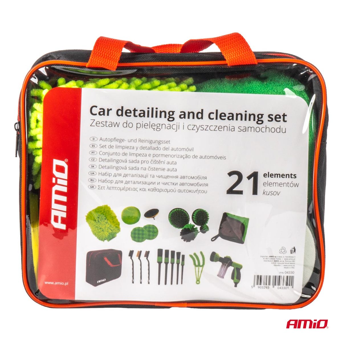 SET DE NETTOYAGE AUTOMOBILE 21 PIECES (BROSSES, GANT, SERVIETTE, …)