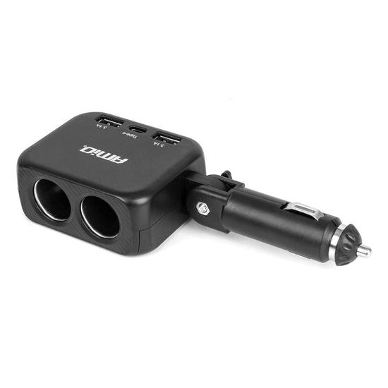 CHARGEUR ALLUME-CIGARE 100W DOUBLE ORIENTABLE + 2XUSB-A + 1XUSB-C 12/24V AMIO