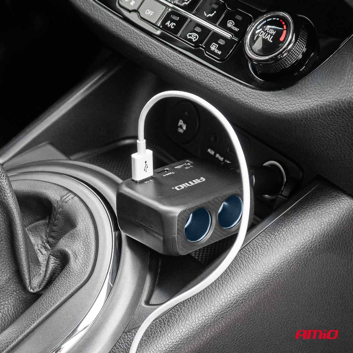 CHARGEUR ALLUME-CIGARE 100W DOUBLE ORIENTABLE + 2XUSB-A + 1XUSB-C 12/24V AMIO