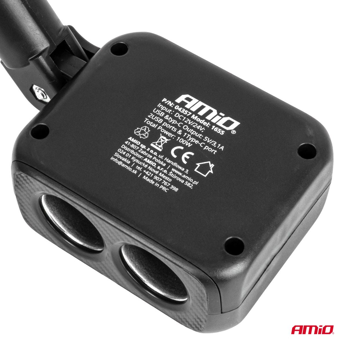 CHARGEUR ALLUME-CIGARE 100W DOUBLE ORIENTABLE + 2XUSB-A + 1XUSB-C 12/24V AMIO