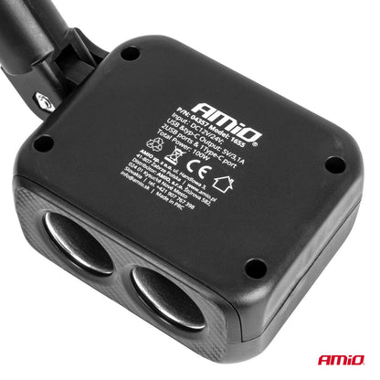 CHARGEUR ALLUME-CIGARE 100W DOUBLE ORIENTABLE + 2XUSB-A + 1XUSB-C 12/24V AMIO