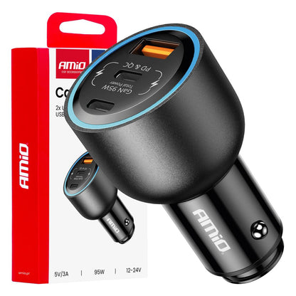 CHARGEUR DE TELEPHONE 95W 2XUSB-C + USB-A 12/24V AMIO