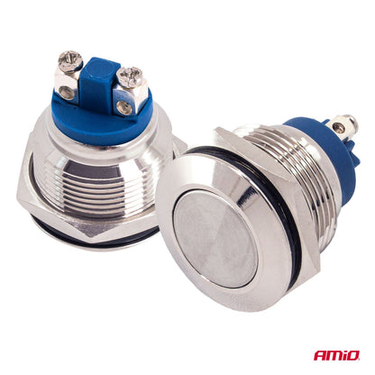 INTERRUPTEUR BOUTON PLAT ROND EN ACIER 19 MM 5 A 12/230V AMIO