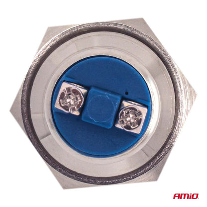 INTERRUPTEUR BOUTON PLAT ROND EN ACIER 19 MM 5 A 12/230V AMIO
