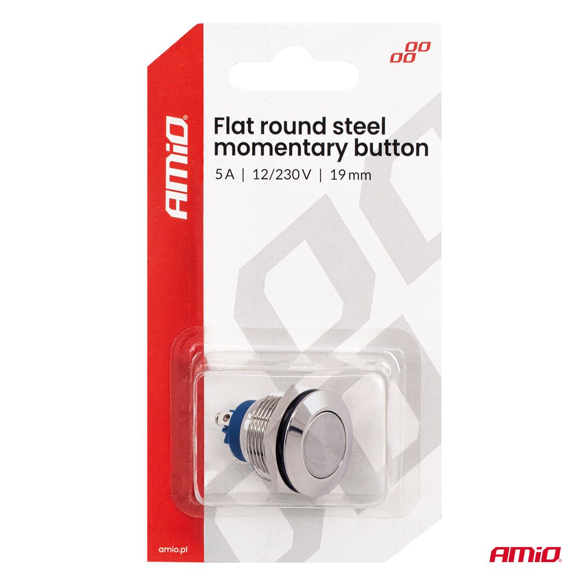 INTERRUPTEUR BOUTON PLAT ROND EN ACIER 19 MM 5 A 12/230V AMIO
