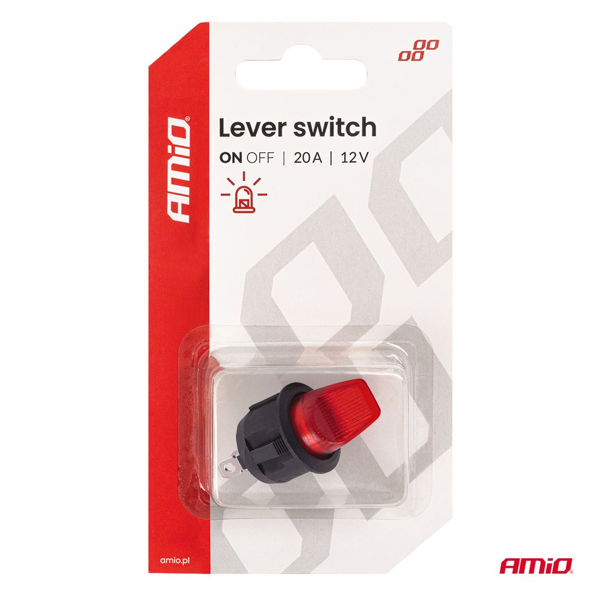 INTERRUPTEUR RECTANGULAIRE 12V/230V (AVEC LUMIERE ROUGE) AMIO